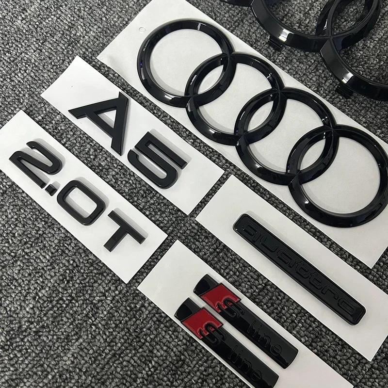 2PCS 4Ring logo ABS Black Car Hood Front Grill Rear Trunk Emblem Sticker 1P A5 1P Quarrto 1P 2.0T 2P Sline For q2 A5 2010-2019