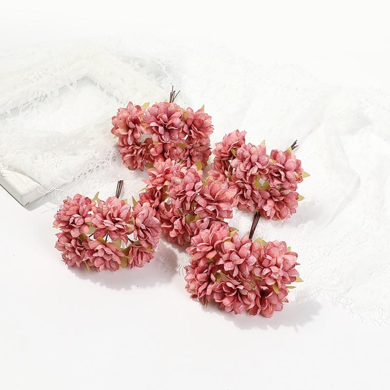 6Pcs 11Cm Artificial Flowers Silk Mini Carnation Wedding Handicraft Wreath Accessories Christmas Diy Home Decortion Scrapbooking