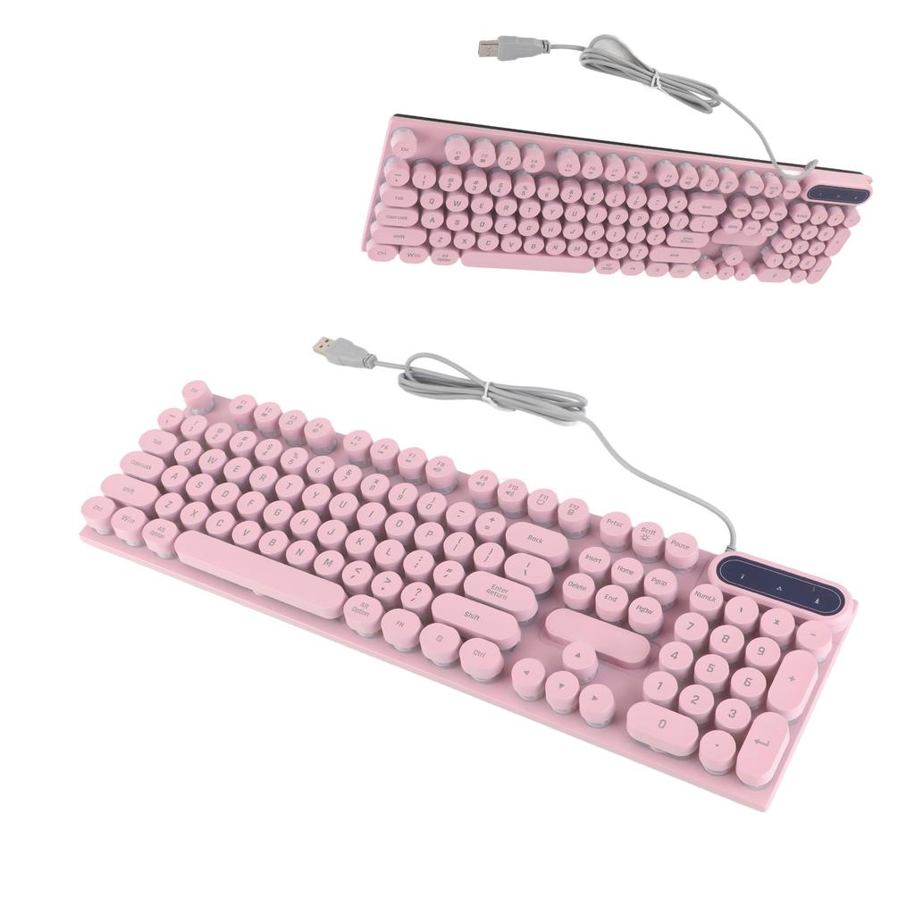 Gaming Keyboard USB Round 104 Keycaps Backlit Ergonomic Fodable Feet Multimedia Keys Wired Keyboard for Desktop Laptop