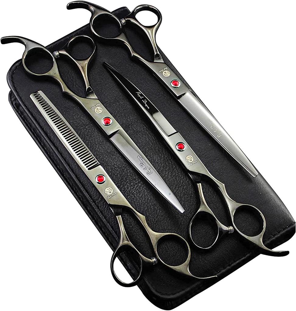 Purple Dragon Pet Scissors Set of Suki Curved Dog and Cat Beauty Trimming Japanese Carbon Steel 440c 4, Shears, Scissors, Self-cutting Scissors,