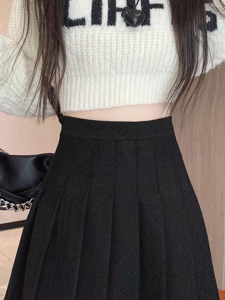 Autumn Winter Thickened Wool Pleated A-Line High Waist Plus Size Short Skirt for Petite Women