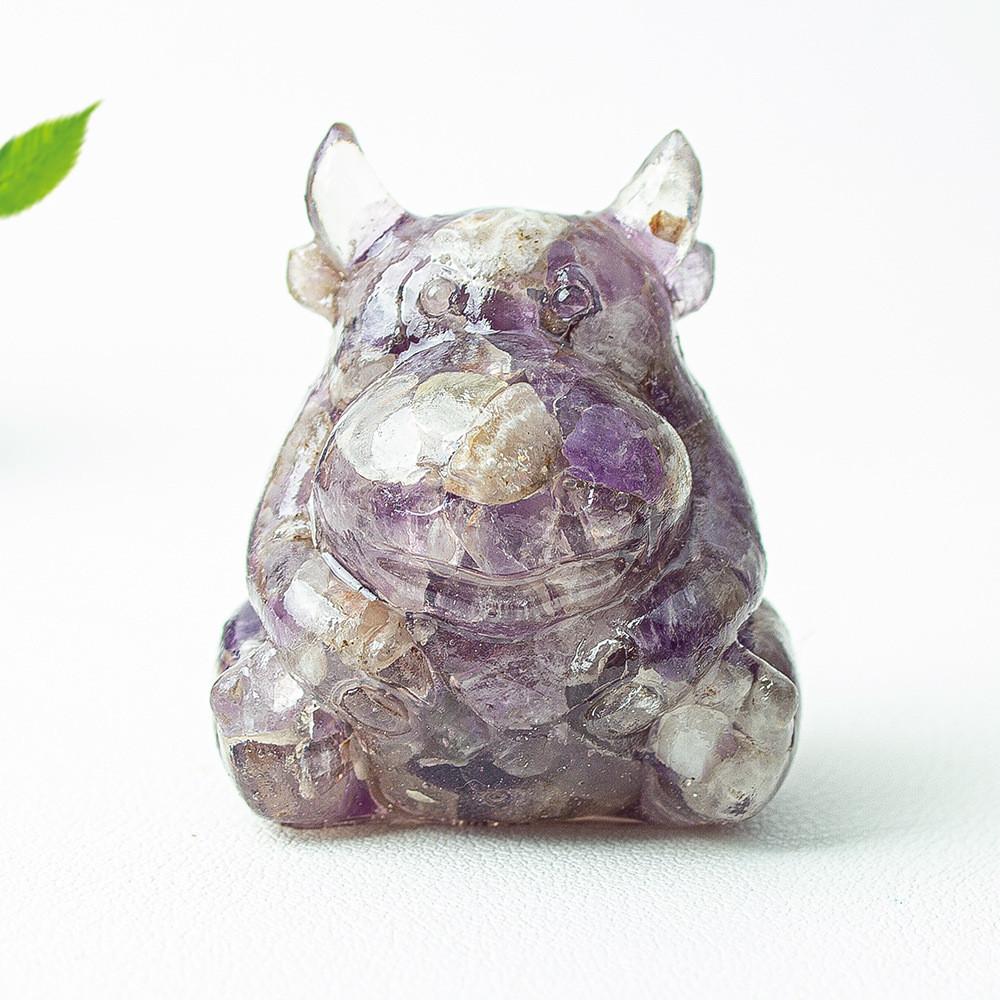 Resin Crystal Cow Figurine With Lucky Fortune For Office Desk Decor Gift For Teens And Adults