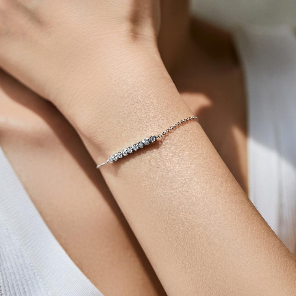MODIAN D Moissanite 925 Silver Simple Bracelet Round Lab Diamond Chain Link Jewelry For Women Luxury Wedding Gift