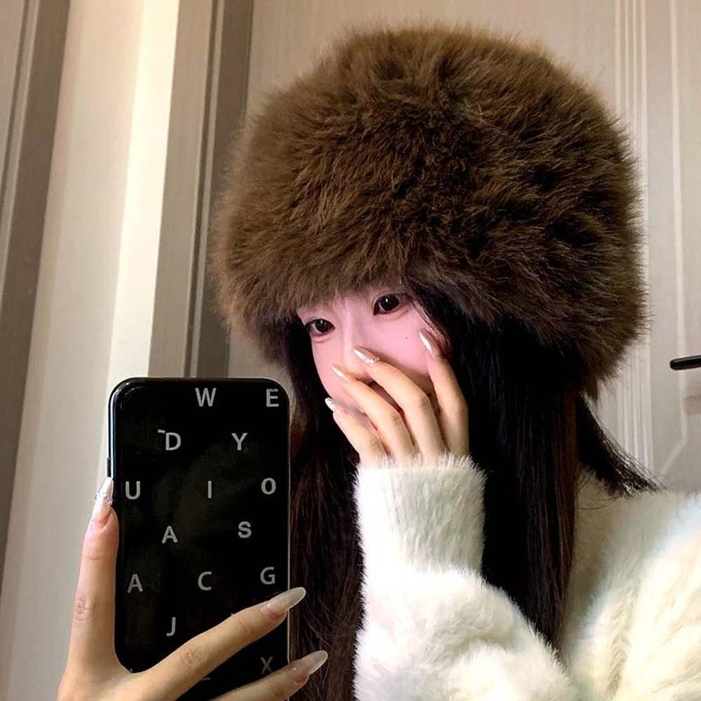 Imitation Mink Fur Plush Bucket Hat Temperament Anti-cold Basin Cap Winter Fisherman Hat  Outdoor