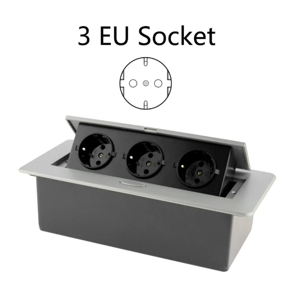 Aluminum Panel Desk Socket EU Socket Desktop Outlet With Cable Plug Hidden Socket  Kitchen Counter
