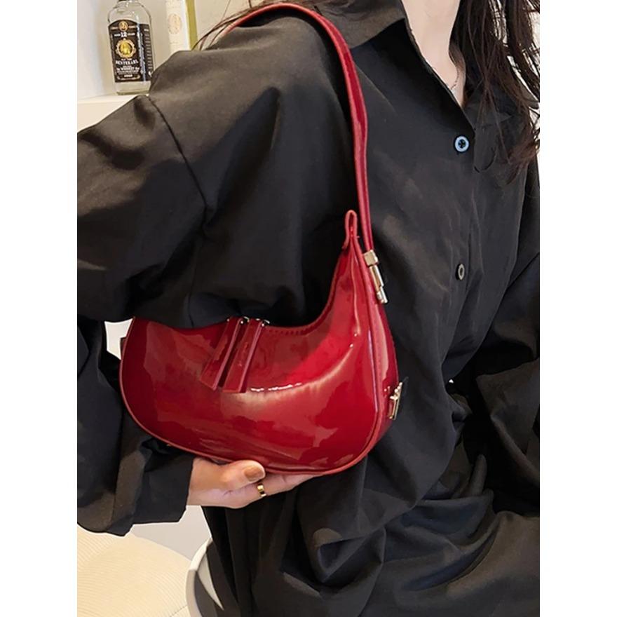 Style Red Patent Leather Women's Bag  New Spring Versatile Shoulder Underarm Bags Lady Fashion Handbags