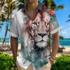 Hawaiian Men's Shirt 3D Animal Print Summer New And Women's Lion Pattern Short Sleeve Loose Large Breathable Top