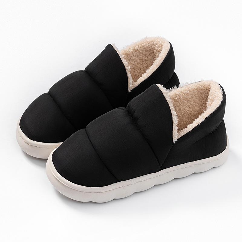 Cotton slippers autumn and winter bag with indoor home warmth and velvet thick bottom strap heel couple hair slippers