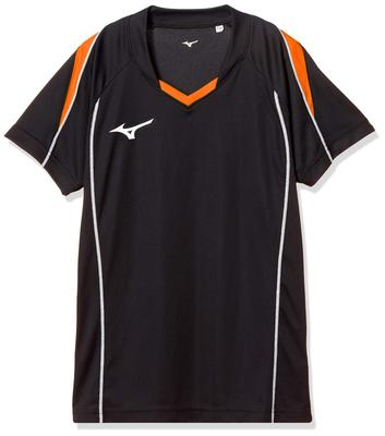 Mizuno Volleyballspiel-Trikot (Kurzarm), V2MA9087, Schwarz x Orange, Größe XS (Japan XS)