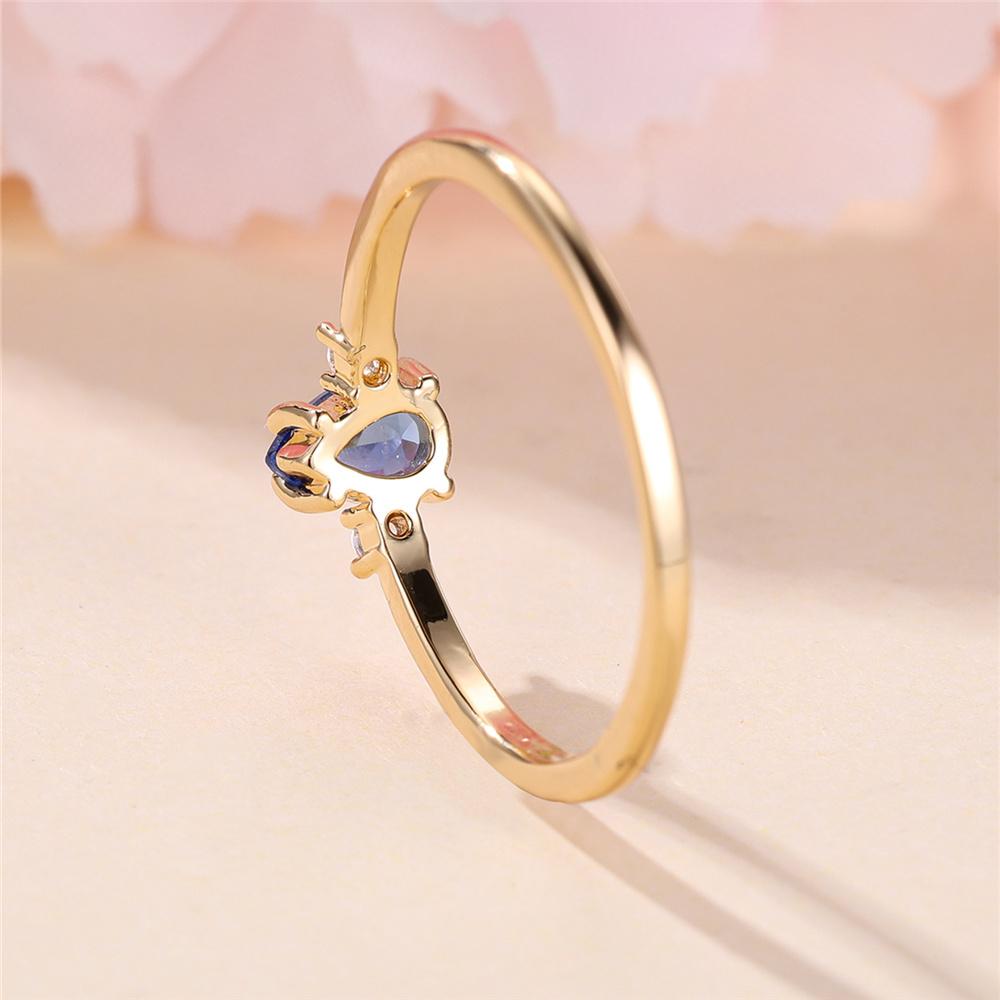 Charm Female Blue Water Drop White Round Zircon Stone Ring Gold Color Elegant Gift Wedding Jewelry For Women