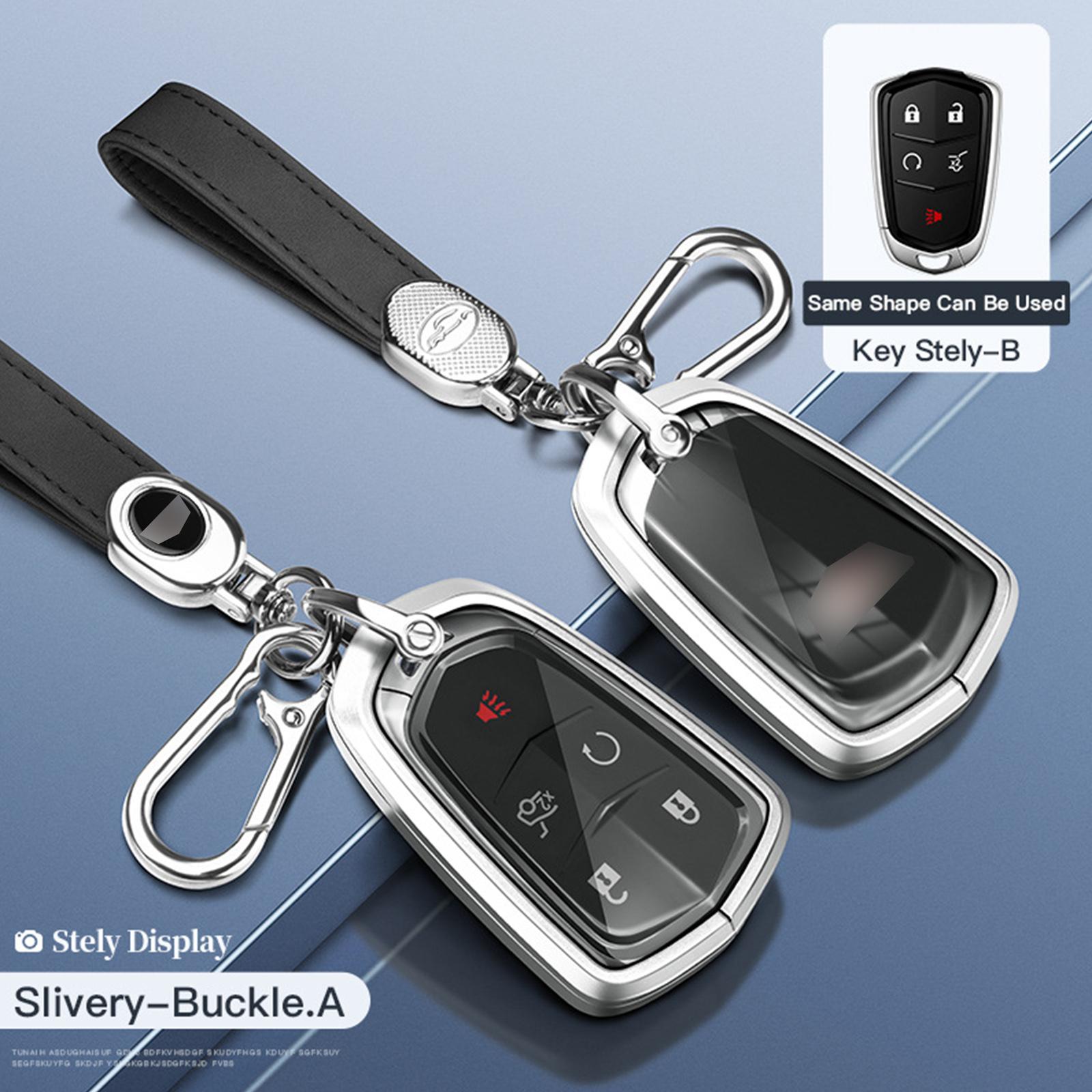 Aluminum Alloy TPU Silvery Car Key Case Cover With Buckle For Cadillac