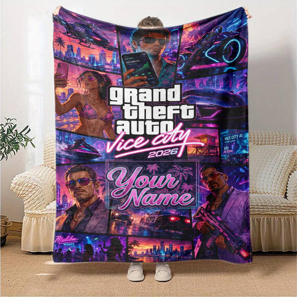 Gta Customize Text Blanket Gift Customizable Blanket Soft & Cozy for Bed Chair Home Decor Living Room Four Seasons Universal