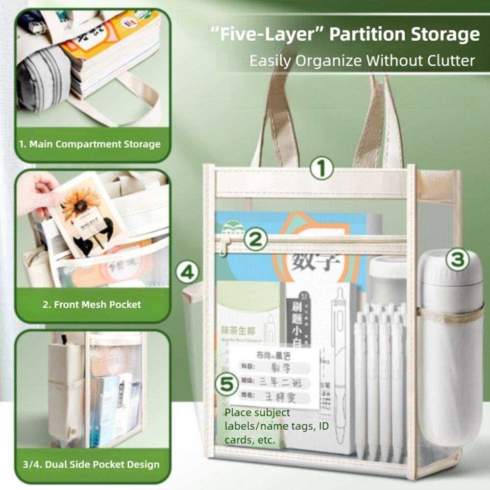 Multifunctional Transparent Tutorial Bag Large Capacity Mesh Mesh Handbag Double Layers File Bag Students
