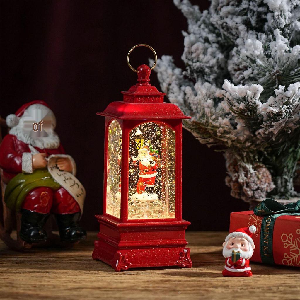 Christmas Chinese Lantern Water-Filled Luminous Music Box Snowfall Crystal Ball Decoration Ornament