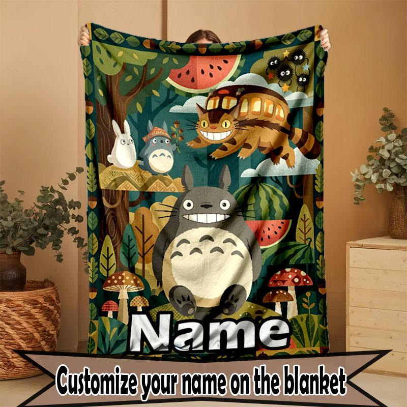 Custom Name Personalized My Neighbor Totoro Print Blanket, Home Decor, Bedroom, Sofa, Camping, Couch, Gifts for Birthday Christmas