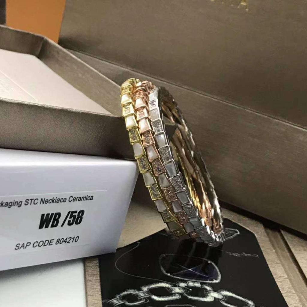 Sterling Silber Schlangenarmband mit Voll-Diamanten, natürlichem Perlmutt & Achat, in Pfauengrün für Paare - Unisex Europäischer & Amerikanischer Stil