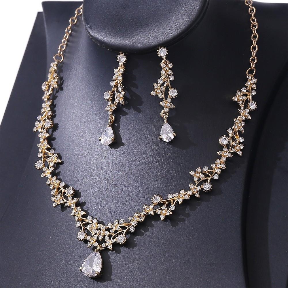 Luxury Rhinestone Jewelry Set Elegant Wedding Jewelry Classical Necklace Earring Set  Wedding Party