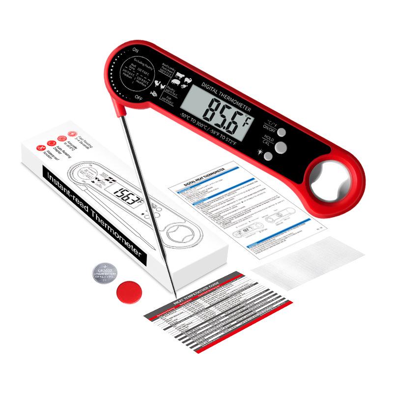 Digital Folding Food Thermometer with Automatic Rotation: Instant Read, Waterproof, and Electronic Temperature Probe for Kitchen and Meat Use