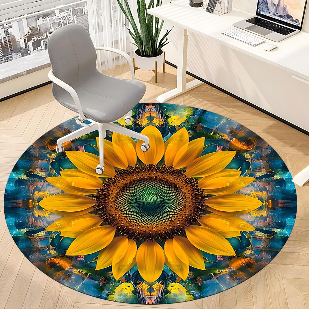 1pc Sunflower Kaleidoscope Office Round Area Rug, Indoor Mat Suitable ForOffice, Under Office Chairs Bedroom Living Room Home Decor, D112