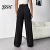 Solid Color Casual Pants Women Elastic High Waist Adjustable Drawstring Straight Wide Leg Trousers with Pockets Wide-leg