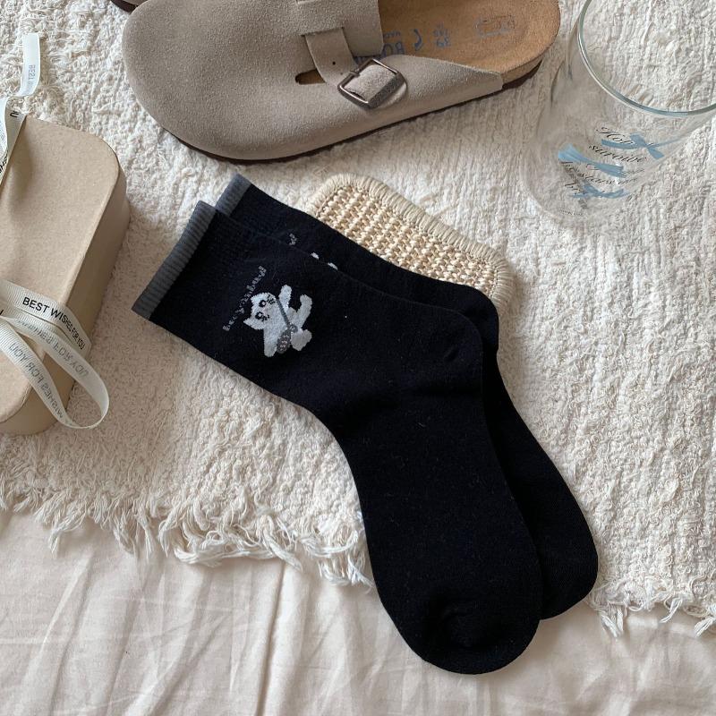 

Женские осенние носки из хлопка с милым мультяшным котом в трубе 1 pair чёрный