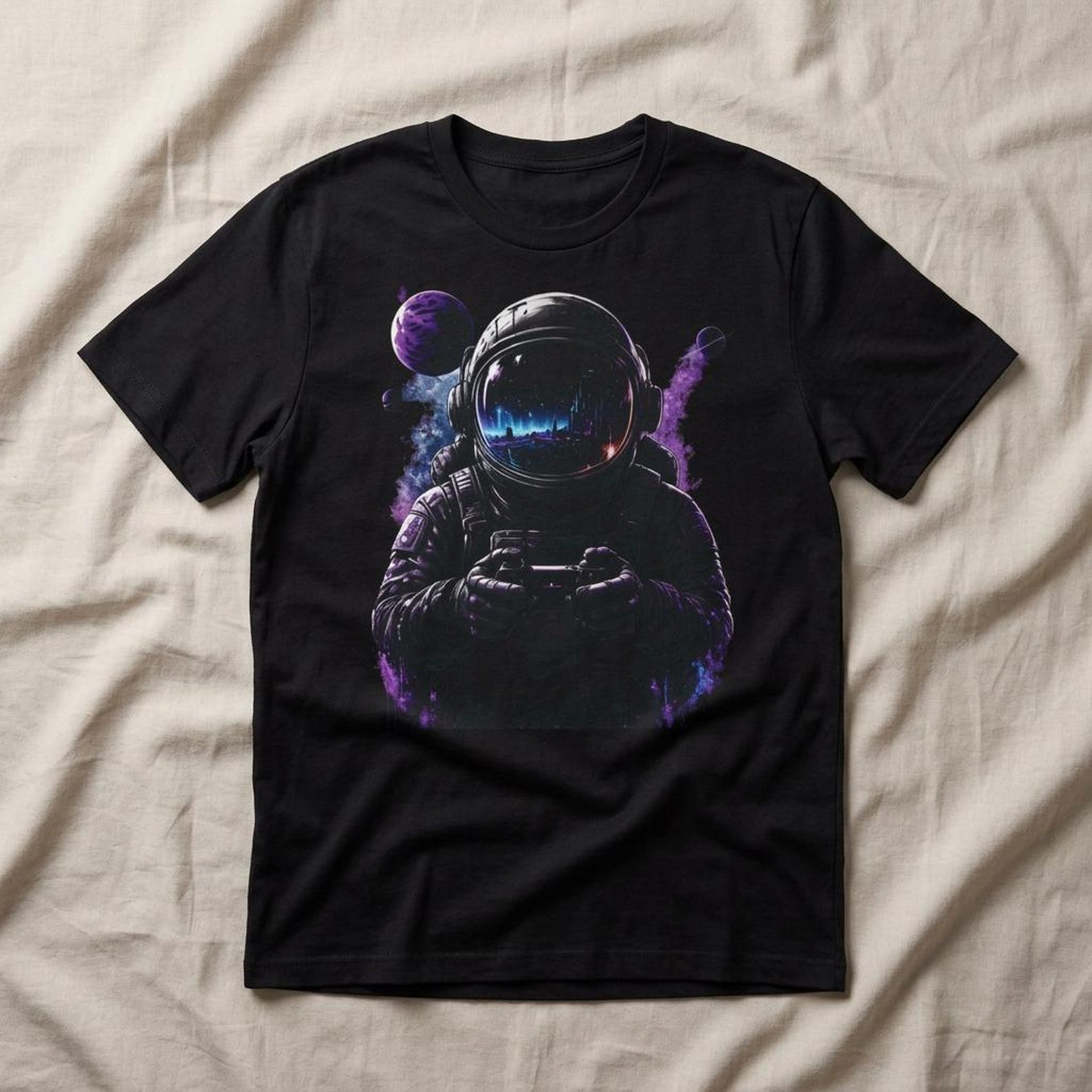 Astronaut Tee | Space Helmet Nebula Planets Neon SciFi S