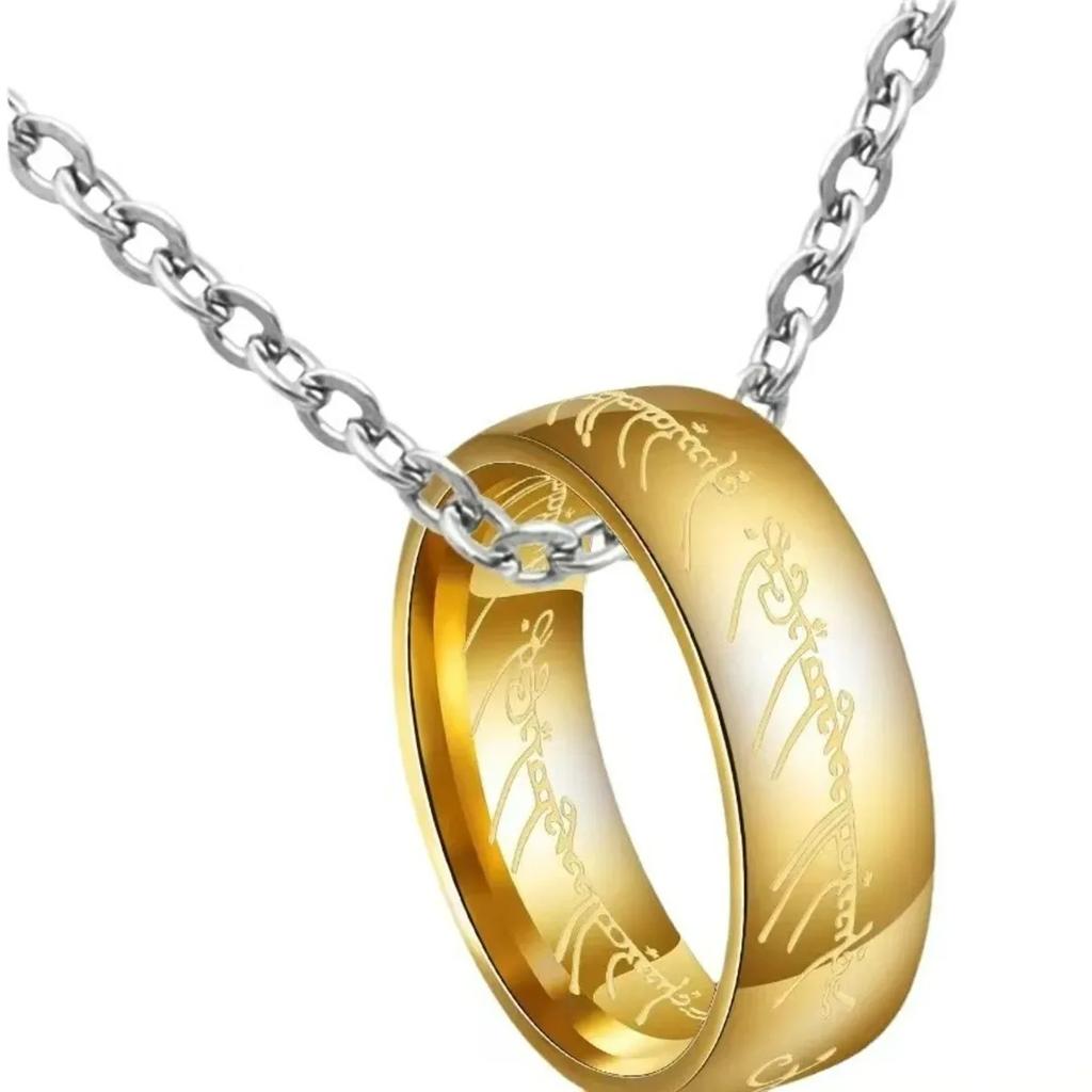 1pcs Stainless Steel Engraved Gold Plated New Fashion The Ring Pendant Necklace One Pc Ring Necklace for Men Women Party Gifts