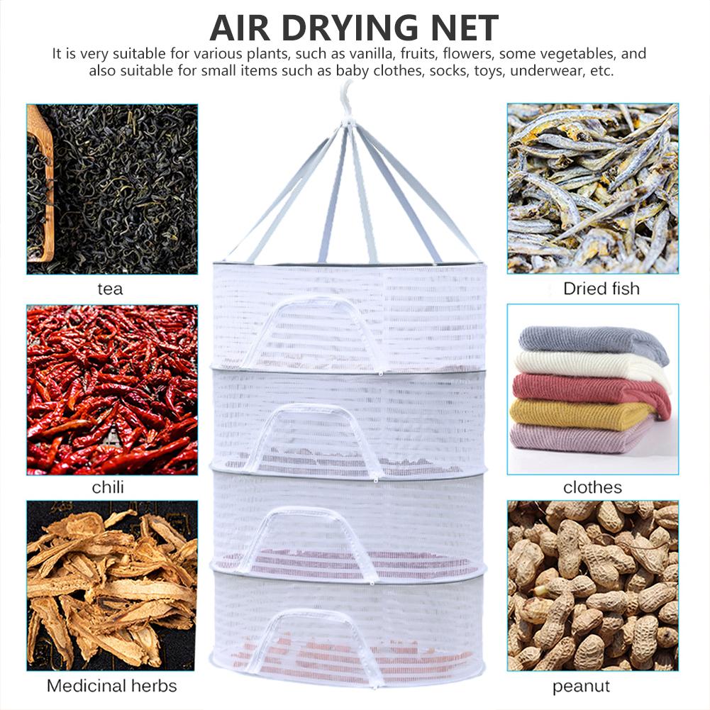 4-lagiges Trockennetz Kräuter Abnehmbares BH-Trockennetz Kleidernetz Faltbar Fliegenschutz Winddicht Haken Trocknen für Fisch/Gemüse/Obst/Kräuter