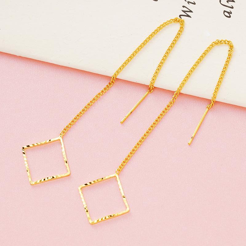 Cercei imitație aur nisipiu de înaltă calitate: Design cu ciucuri de lungă durată pentru femei, Accesorii din cupru transfrontaliere