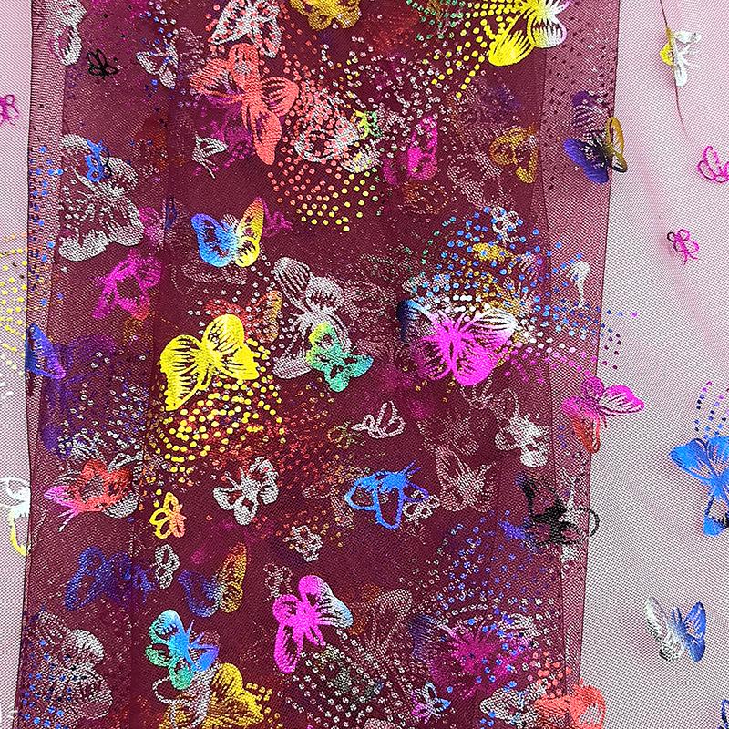 Seven-Color Hot Stamping Butterfly Mesh Fabric for Wedding Dresses, Evening Gowns, DIY Crafts, Women's and Children's Apparel Accessories