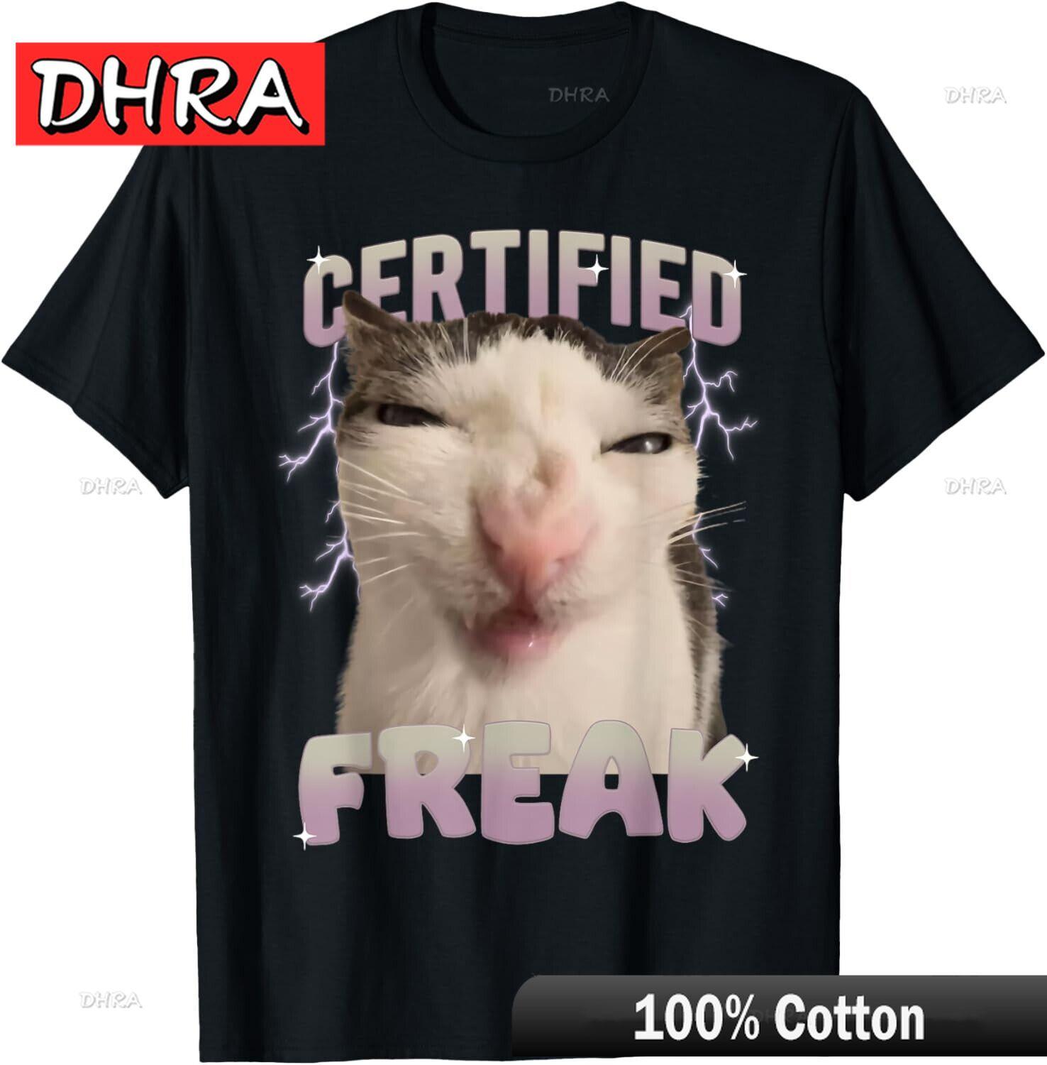 

Cat Meme Certified Freak Eat Cement Cursed Cat Funny T-Shirt Retro Simple Cool T-Shirt Classic Stylish Clothing Short Sleeve 4XL