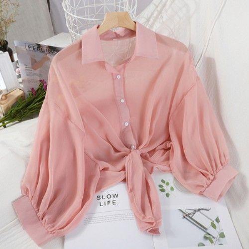 Thin Sunscreen Shirt Women's Summer Loose Bat Cardigan Short Chiffon Air-conditioning Shirt with a Small Shawl Outside the Student Tide