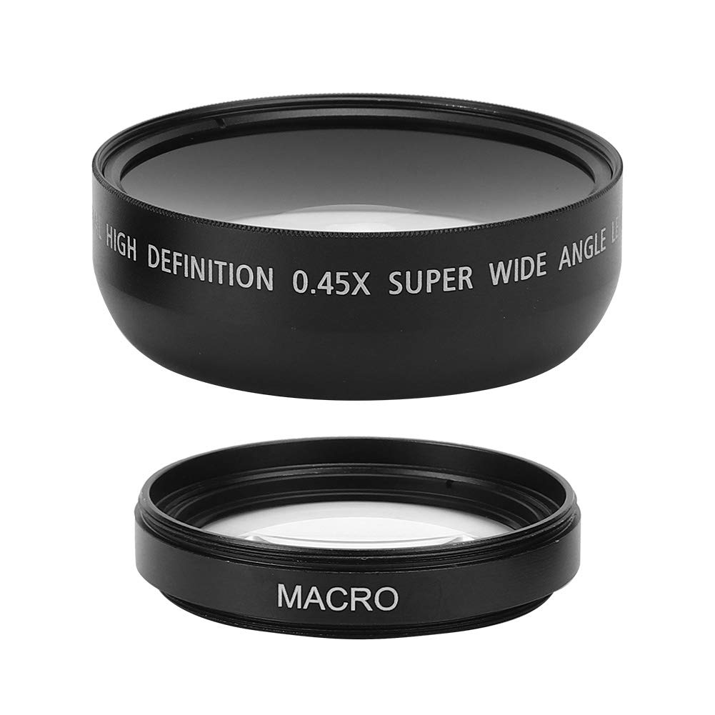 VEGBY1 49mm Macro Aluminum Alloy Optical Durable and Photography Replacement Lens for All 49mm Diameter Camera Lenses 0.45X Wide-Angle Lens, + Glass,