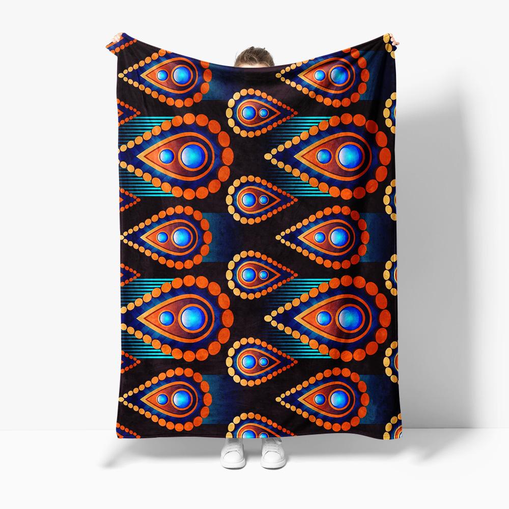Vibrant Tribal Eyes Pattern Blanket Abstract Tribal Design Throw Blanket Unique Decorative Bed Blanket for Women Gifts 75X95CM