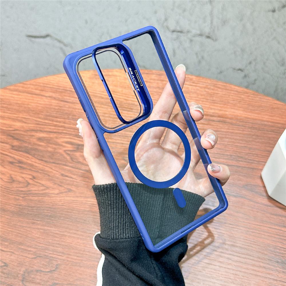 Fold Lens Stand For Magsafe Magnetic Case For Samsung S26 S25 Ultra S24 FE S23 Plus S22 Clear Wirelesss Charge Shockproof Cover