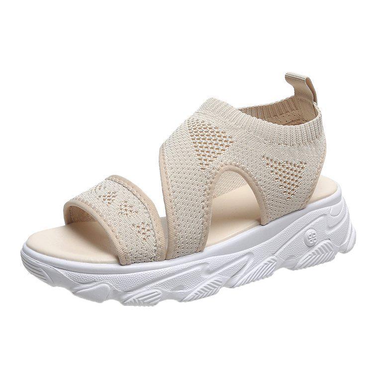 New 2023 Lace-up Peep-toe Fly-knit Casual Women's Sandals, Size 43, Plus Size, European and American Style.