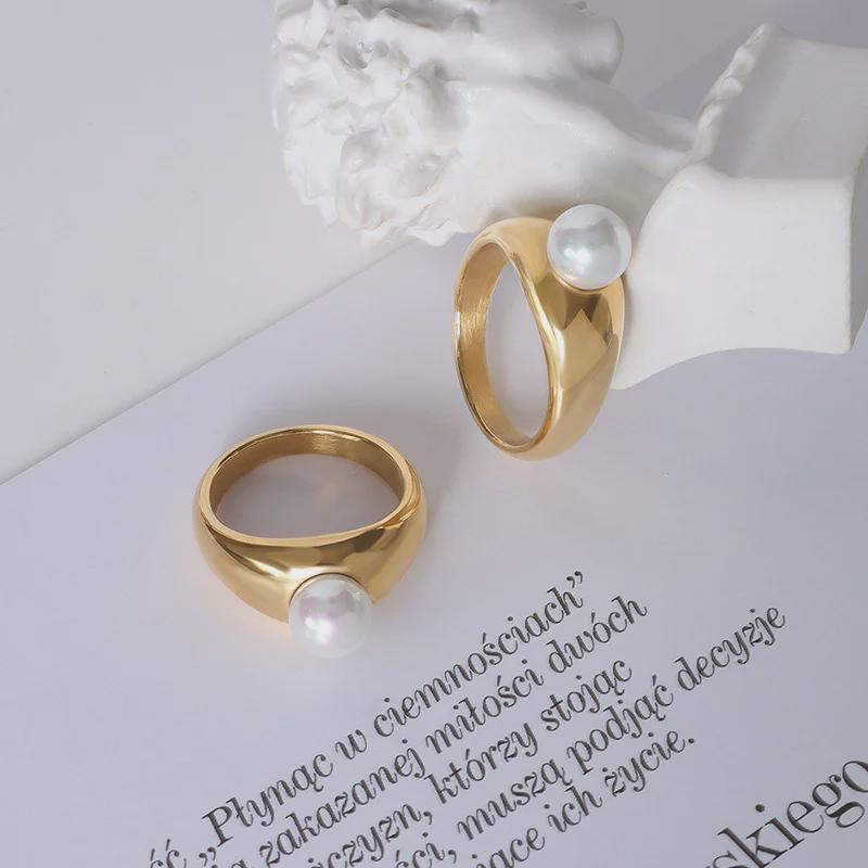 Bague rétro en titane plaqué or 18 carats avec perles françaises - Simple et élégante