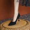 Suede stiletto pointed high heels summer 2025 new black light mouth single shoes professional not tired feet work shoes