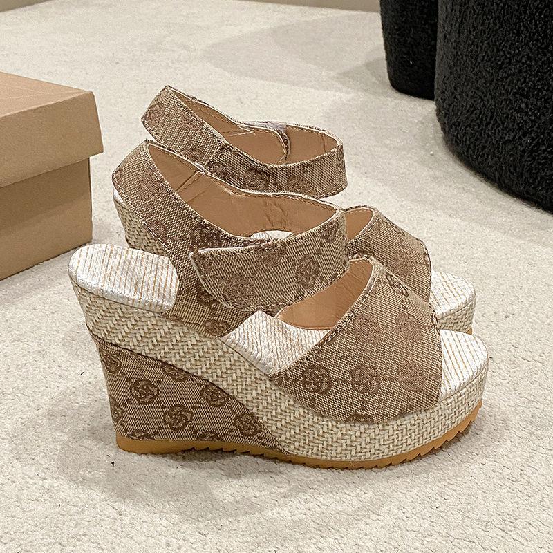 Wedges Heel Ladies Shoes Super-high Print Brown Women's Sandals Anti Slip Hot Shoe Comfort Vip Luxury 2025 On Offer Daily Trend