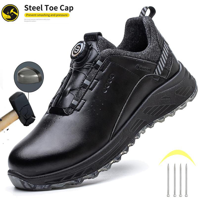 Rotating Button Safety Shoes Men Steel Toe Sneaker Puncture Proof Work Safety Boots Protective Shoes Fashion Waterproof Boots