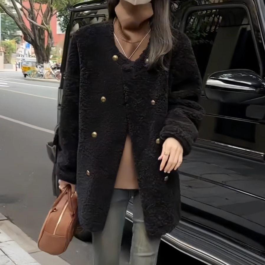 Chic and Stylish Teddy Fur Coat with Double-breasted Design, Perfect for Autumn and Winter