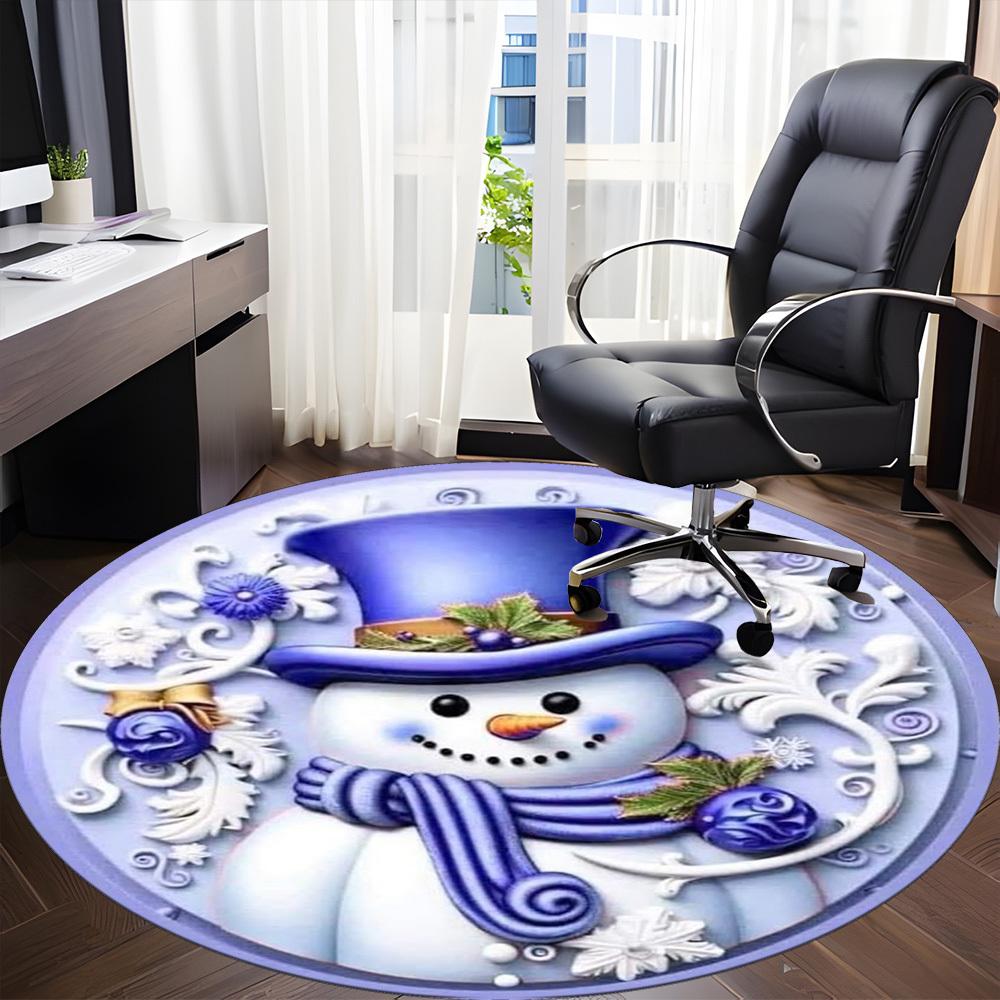 1pc Snowman Decor Chair Carpet for Office Non-Slip, Machine Washable Rug for Office, Room - Polyester, Machine Made yy251029247