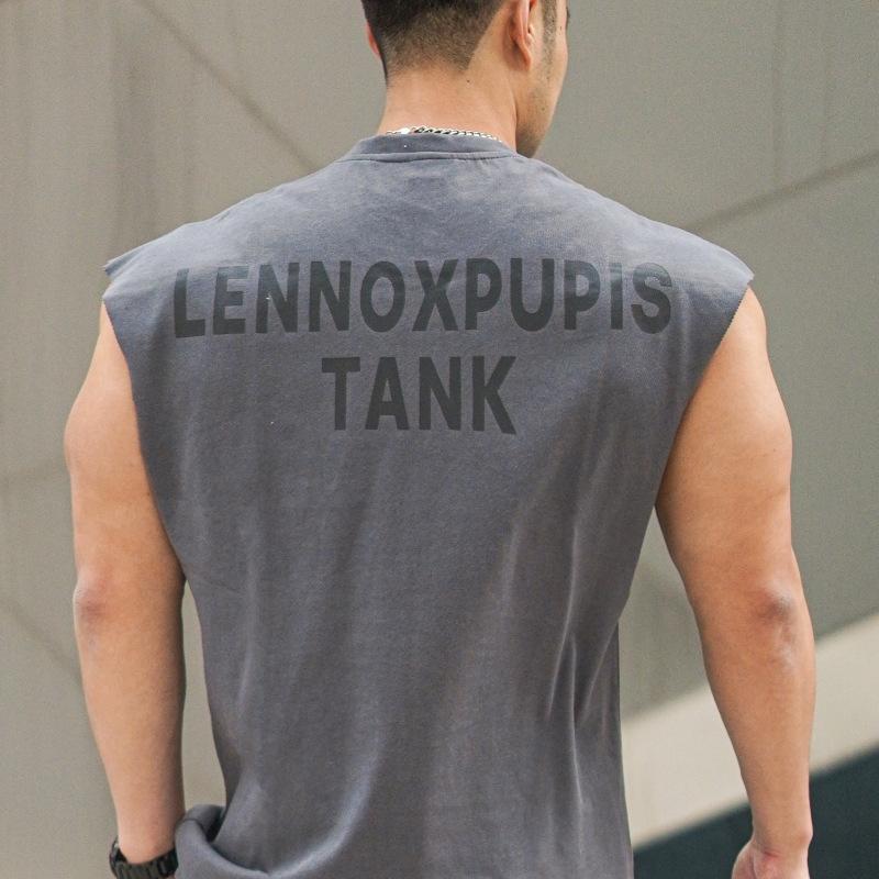 New Sports Vest Men'S Loose Summer Pure Cotton Fitness And Bodybuilding Quick Drying Sleeveless Shoulder White Base Shirt Sleeveless T-Shirt