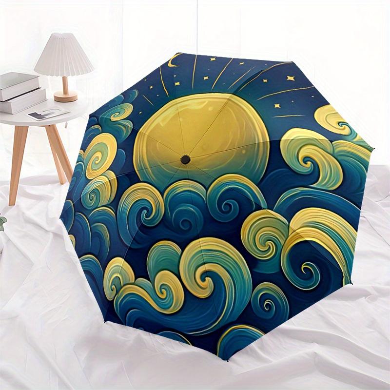 1pc Moon Waves Automatic Open/Close Umbrella, Portable Folding Umbrella for Travel, Themed Events, It Is Suitable As a Gift for Various Festivals, Out