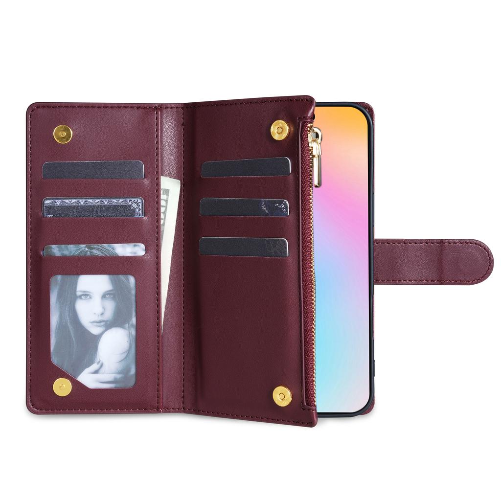 For iPhone 17 Case Rhombus Stitching Leather Wallet Phone Cover with Long/Short Strap
