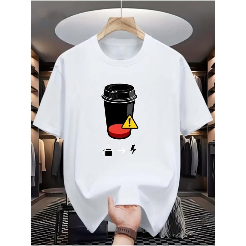 

European sizes Men s Coffee Bean Print Casual T-Shirt - Summer Short Sleeve Round Neck Streetwear Top Suitable for Summer Outfits 4XL білий