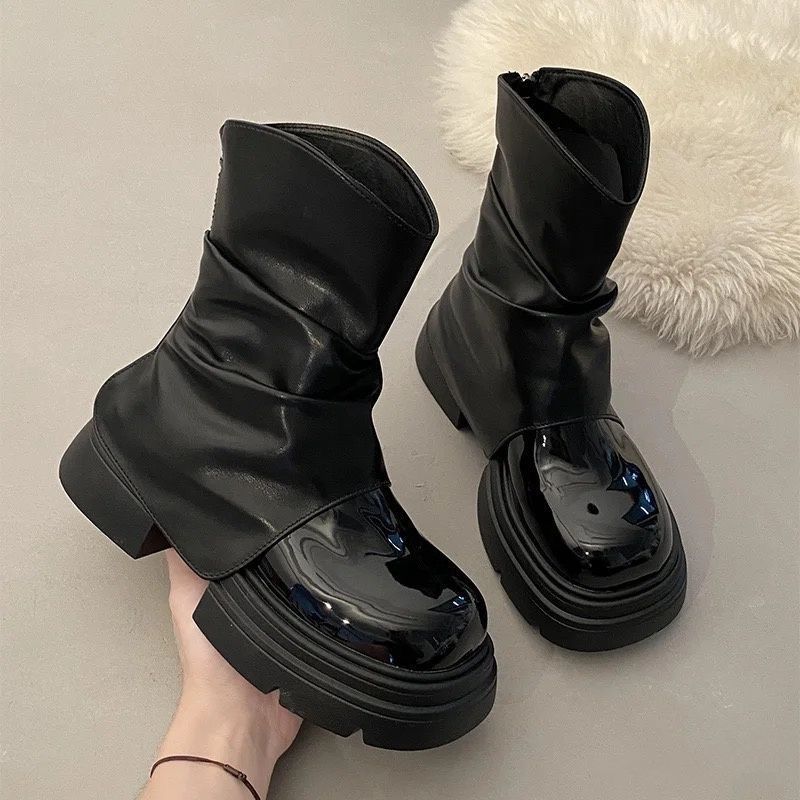 Fashion Versatile Height Increase Small Thin Single Boots 2025 Autumn and Winter New Thick Heel Thick Sole Short Tube Martin Short Boots Women