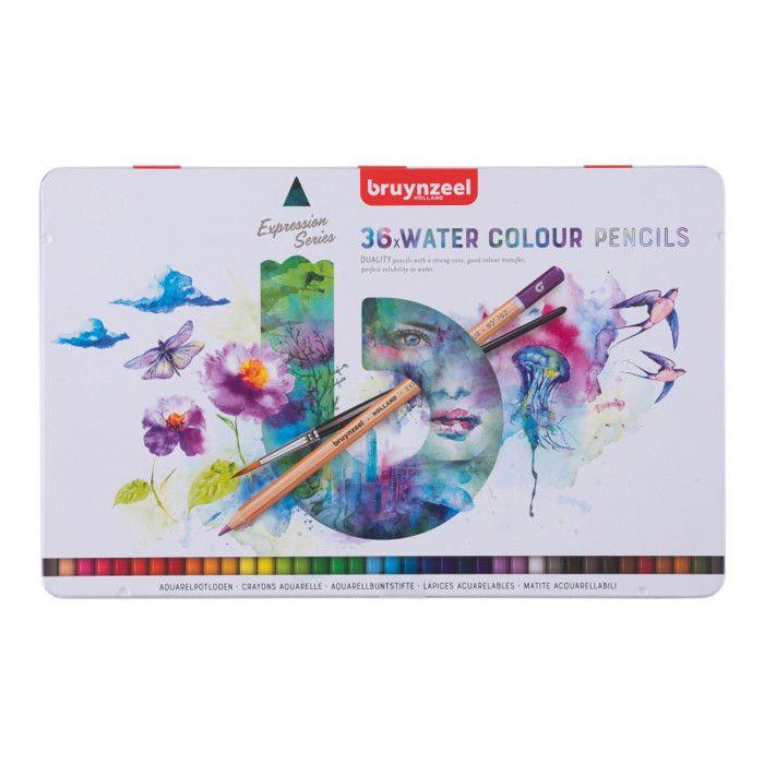 Crayons de couleur aquarelle - BRUYNZEEL - Expression - Étui de 36 - Hexagonal - Mine 2,9 mm