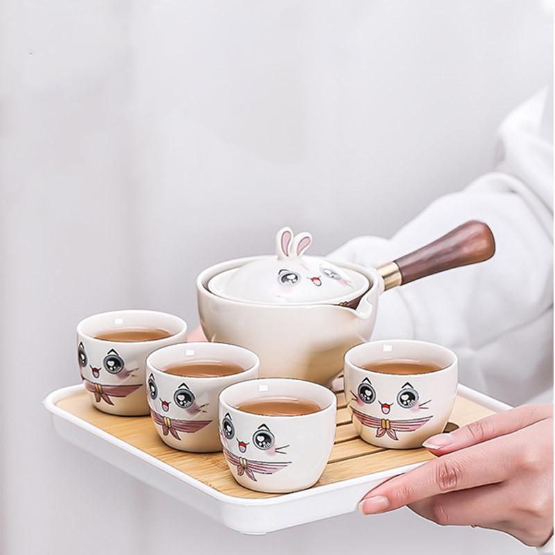 New Style Rabbit Chinese Kung Fu Tea set Travel Tea set Ceramic Portable Tea set Teapot Tea Maker Infuser Teacup Cup for Tea