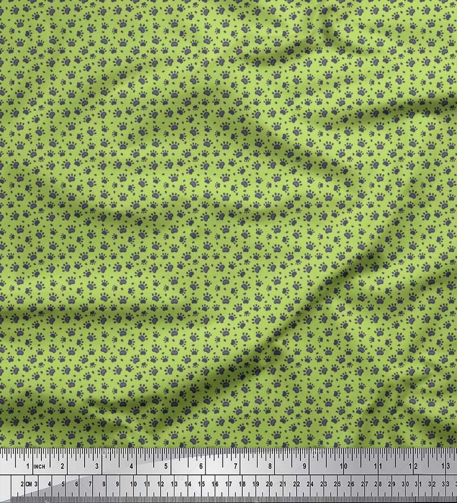 Soimoi Beige Poly Crepe Fabric Dogs & Paw Dog Printed Fabric 1 Metre 42 Inch